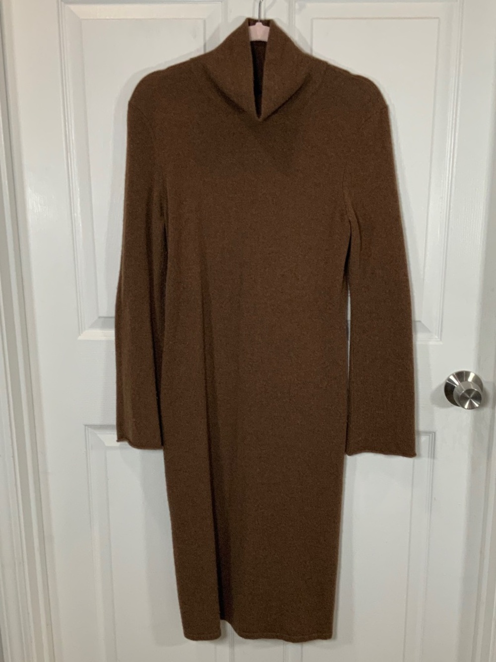 Sutton Studio 100% Cashmere Brown Turtleneck Midi Sweater Dress PL Long Sleeve